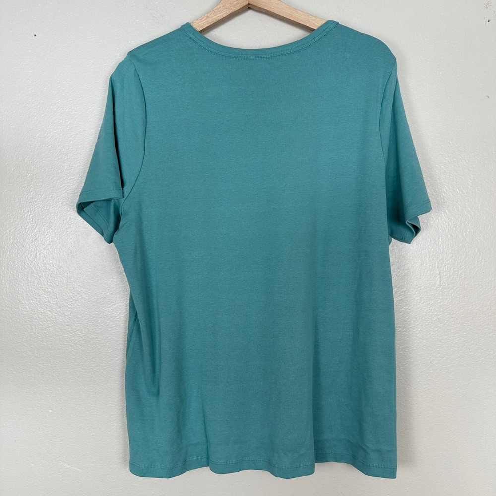 Lands' End Women's 1X T-Shirt Teal Short Sleeve Cotton Crew Neck NEW - Picture 2 of 9